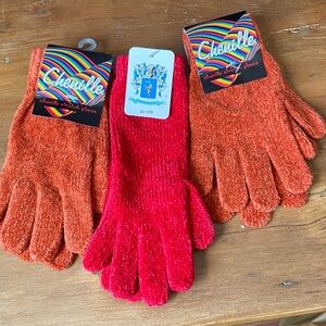 Chenille Stretch Gloves Trio - Red & Orange